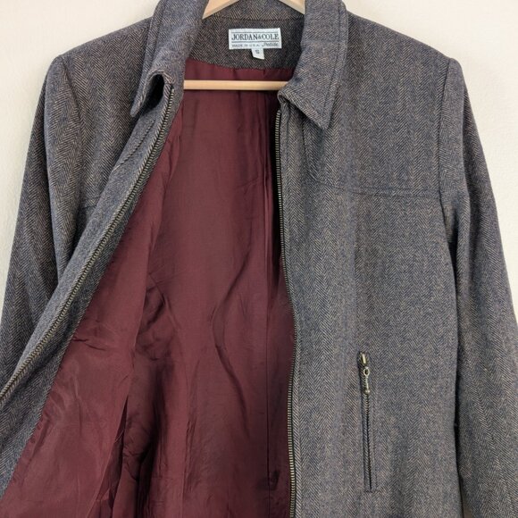Vintage Jordan & Cole Brown Herringbone Wool Zip Up Jacket Old Money Classic S - Picture 10 of 13